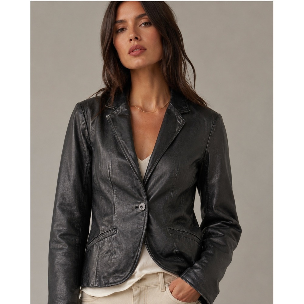 Vintage Jakett New York Leather Blazer Jacket Sz M Designer Chic Quiet‎ Luxury